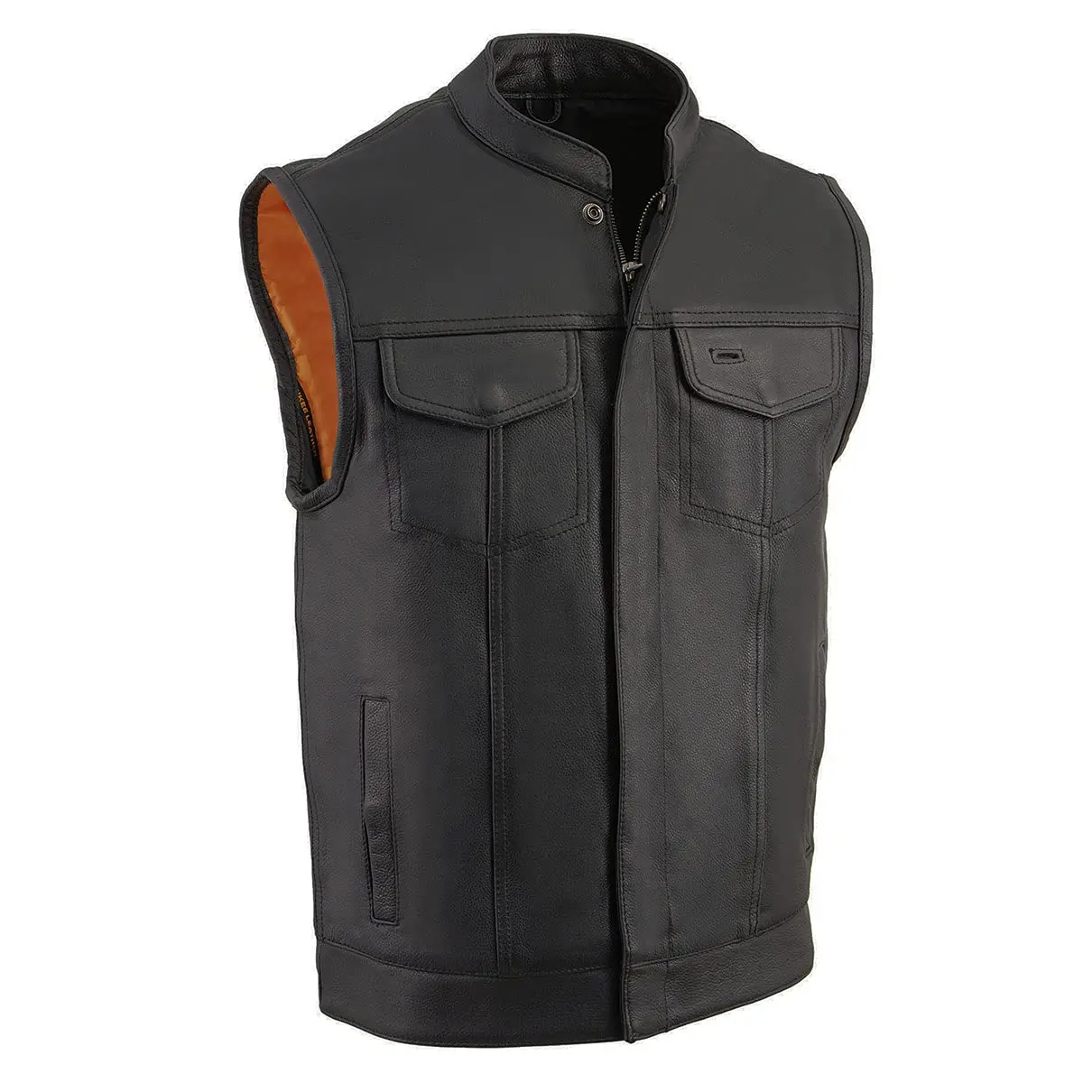 Milwaukee Leather SH2036 Men's Black Club Style Open Neck Leather Vest - X-Large | Durable Full-Grain Leather, Concealed Carry, Snug Fit - main product image