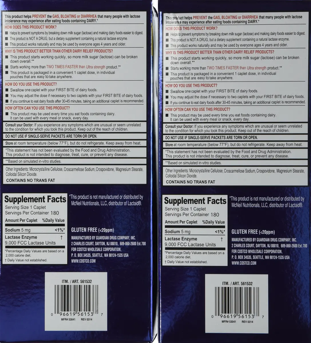 Kirkland Signature Fast Acting Lactase 360 Caplets | Supports Lactose Digestion in India - view 2