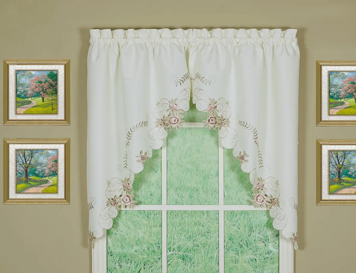 Today's Curtain Verona Reverse Embroidery Swag Window Tier 38cm (15in) x 60cm (24in) | Light-Filtering Polyester - main product image
