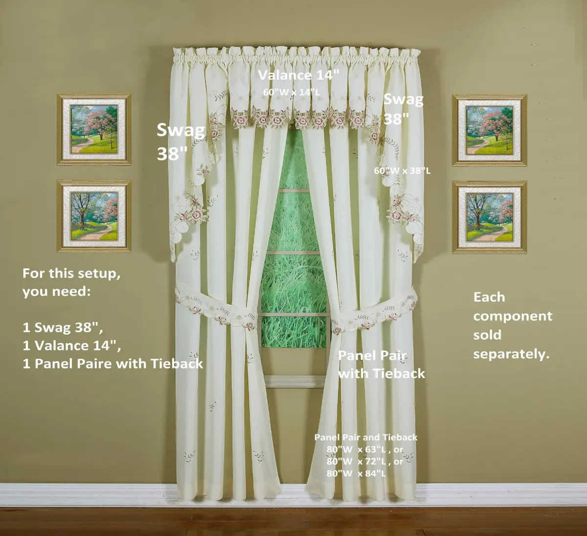 Today's Curtain Verona Reverse Embroidery Swag Window Tier 38cm (15in) x 60cm (24in) | Light-Filtering Polyester - view 5