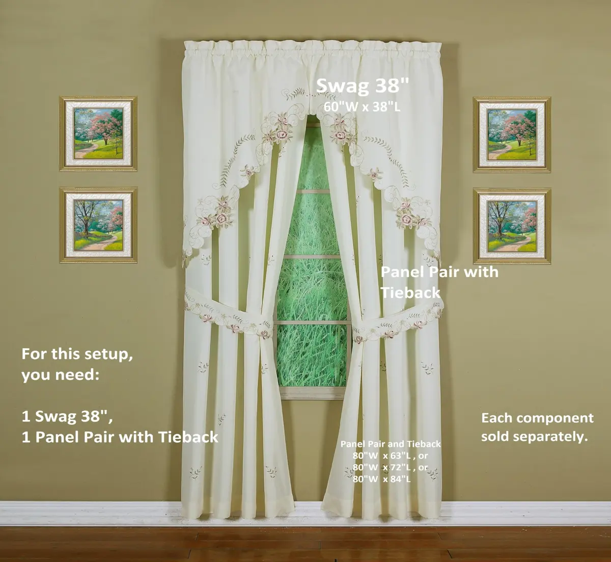 Today's Curtain Verona Reverse Embroidery Swag Window Tier 38cm (15in) x 60cm (24in) | Light-Filtering Polyester - view 7