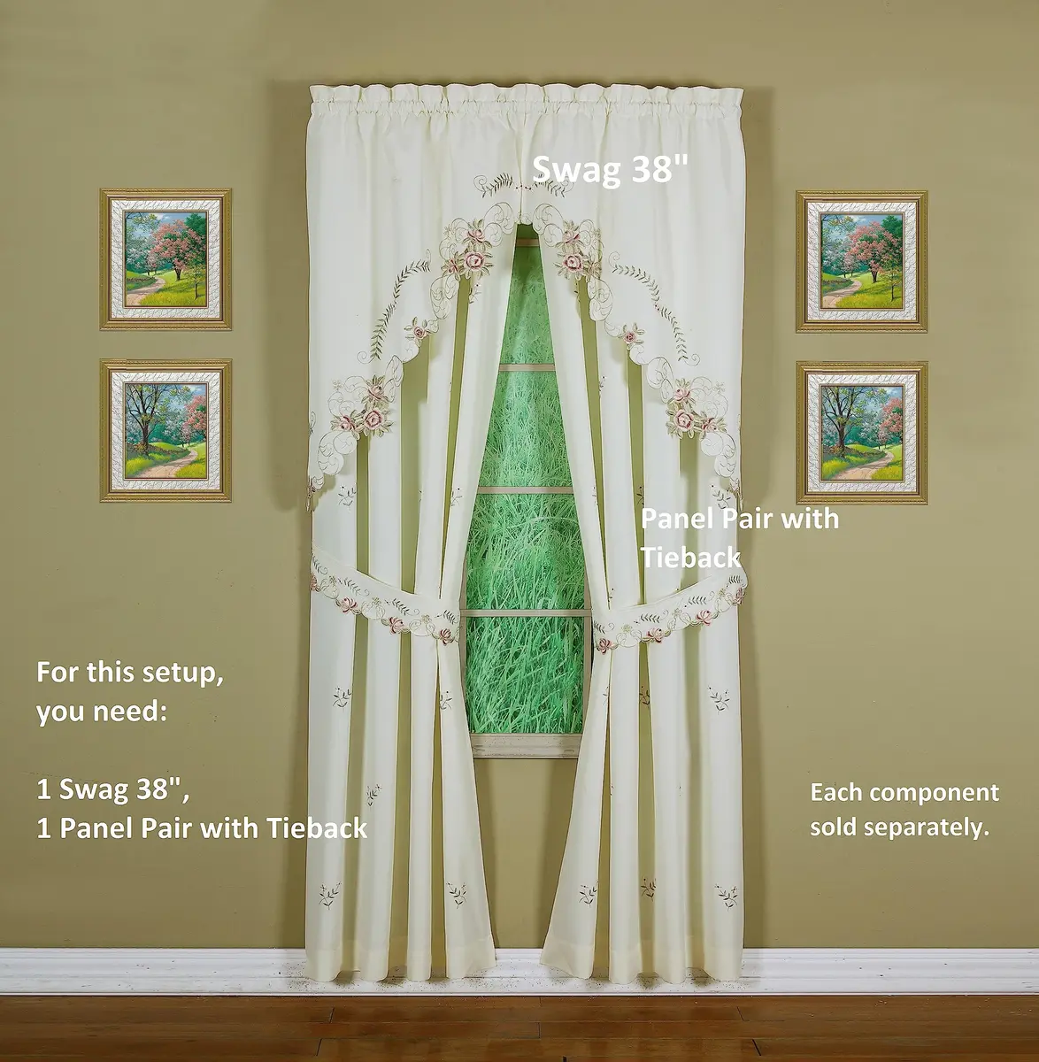 Today's Curtain Verona Reverse Embroidery Swag Window Tier 38cm (15in) x 60cm (24in) | Light-Filtering Polyester - view 9
