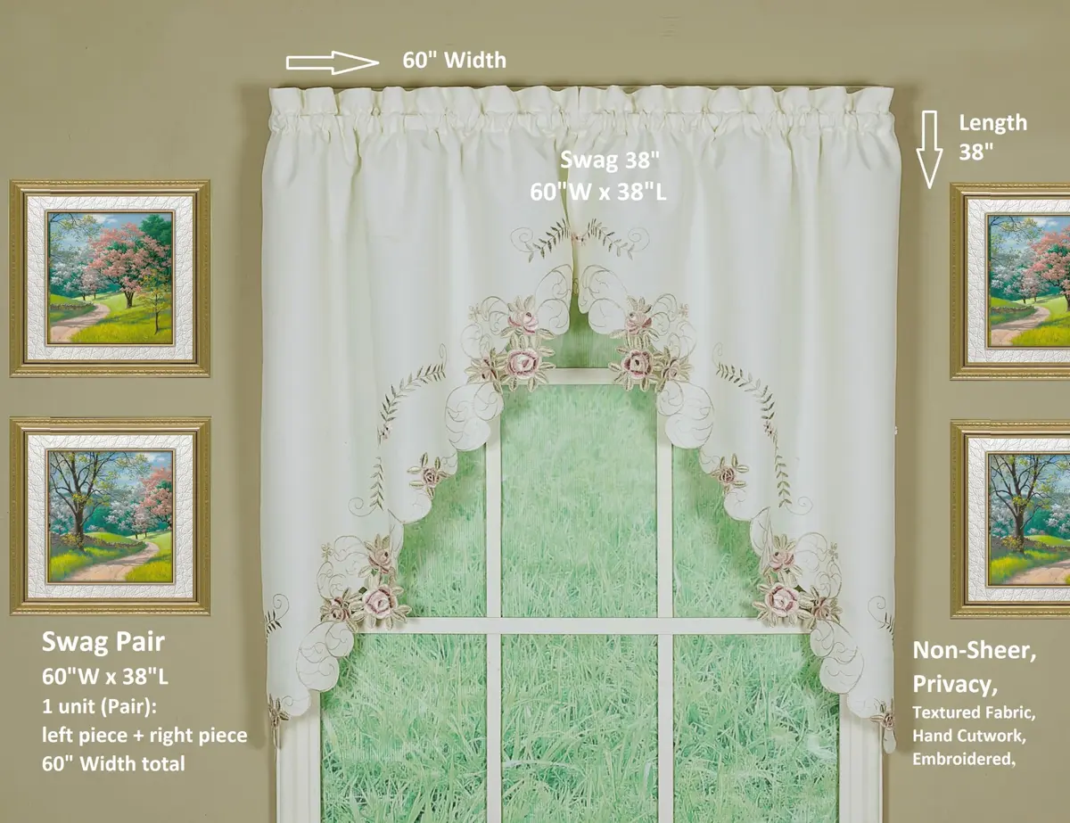 Today's Curtain Verona Reverse Embroidery Swag Window Tier 38cm (15in) x 60cm (24in) | Light-Filtering Polyester - view 3