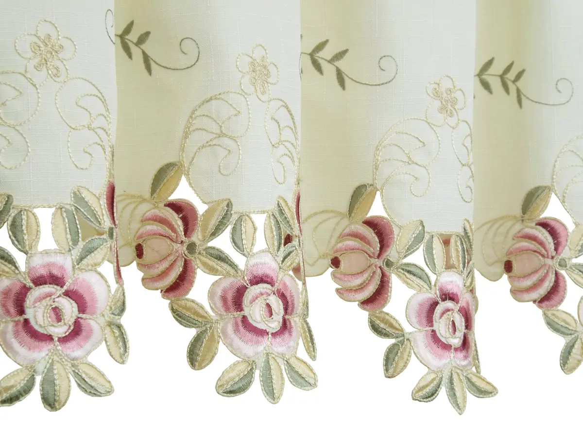 Today's Curtain Verona Reverse Embroidery Tier 60"W x 30"L (152cm x 76cm) | Classic Ecru/Rose Window Tier - view 3