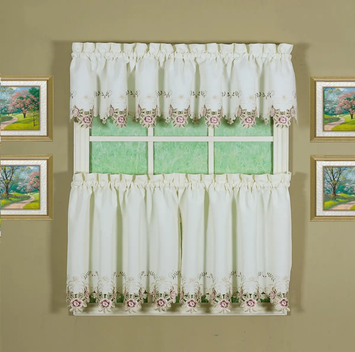 Today's Curtain Verona Reverse Embroidery Valance 156 cm (60"W x 14"L) | Classic Ecru/Rose Window Valance - view 7