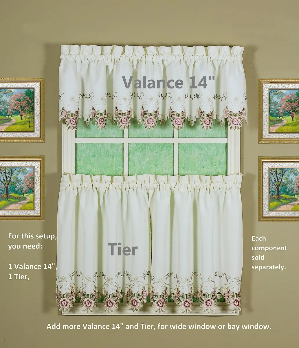 Today's Curtain Verona Reverse Embroidery Valance 156 cm (60"W x 14"L) | Classic Ecru/Rose Window Valance - view 3
