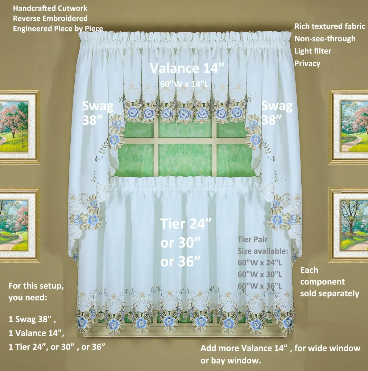 Today's Curtain Verona Reverse Embroidery Valance 36cm (14") | Light-Filtering Window Topper - view 6