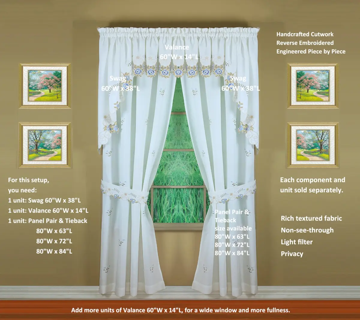 Today's Curtain Verona Reverse Embroidery Valance 36cm (14") | Light-Filtering Window Topper - view 7