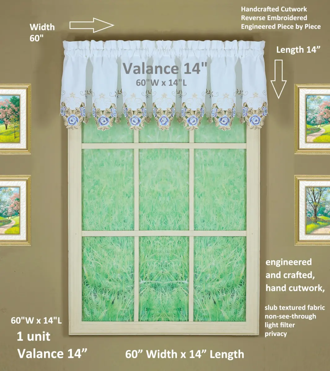 Today's Curtain Verona Reverse Embroidery Valance 36cm (14") | Light-Filtering Window Topper - view 2