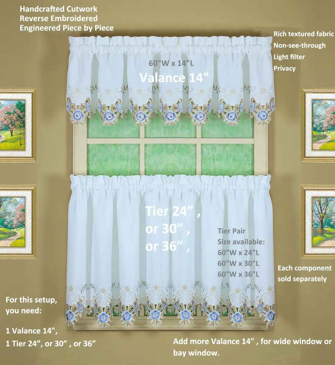 Today's Curtain Verona Reverse Embroidery Valance 36cm (14") | Light-Filtering Window Topper - view 4