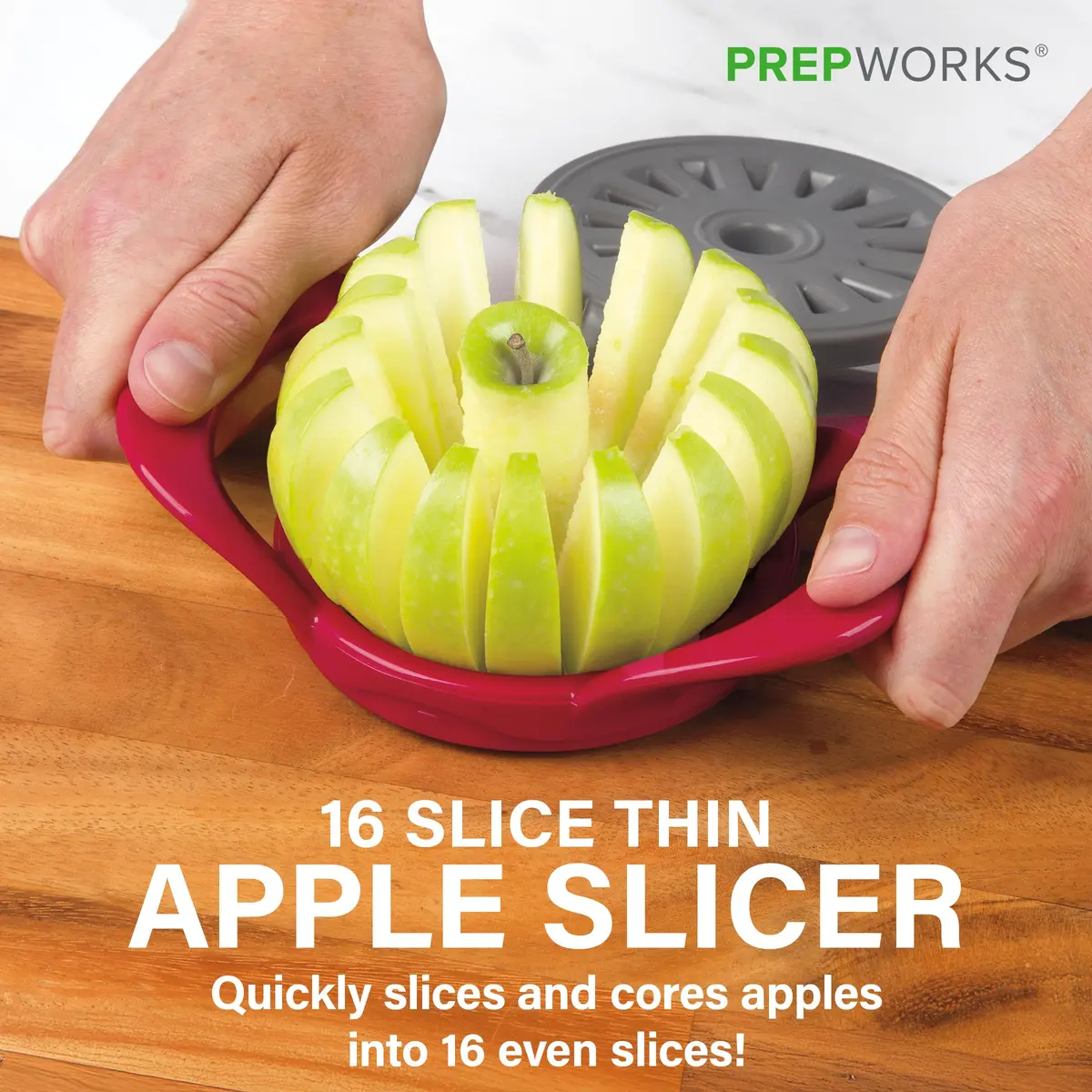 Progressive PrepWorks Apple Slicer and Corer, Red | 16 Thin Apple Slices, Safe & Efficient - view 2