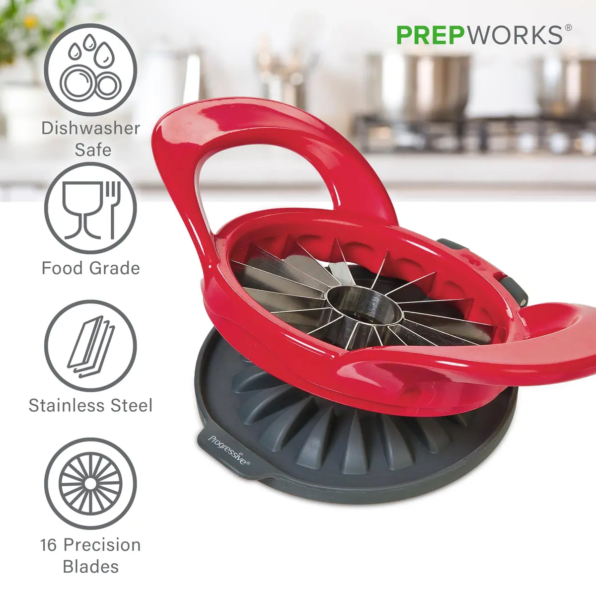 Progressive PrepWorks Apple Slicer and Corer, Red | 16 Thin Apple Slices, Safe & Efficient - view 3