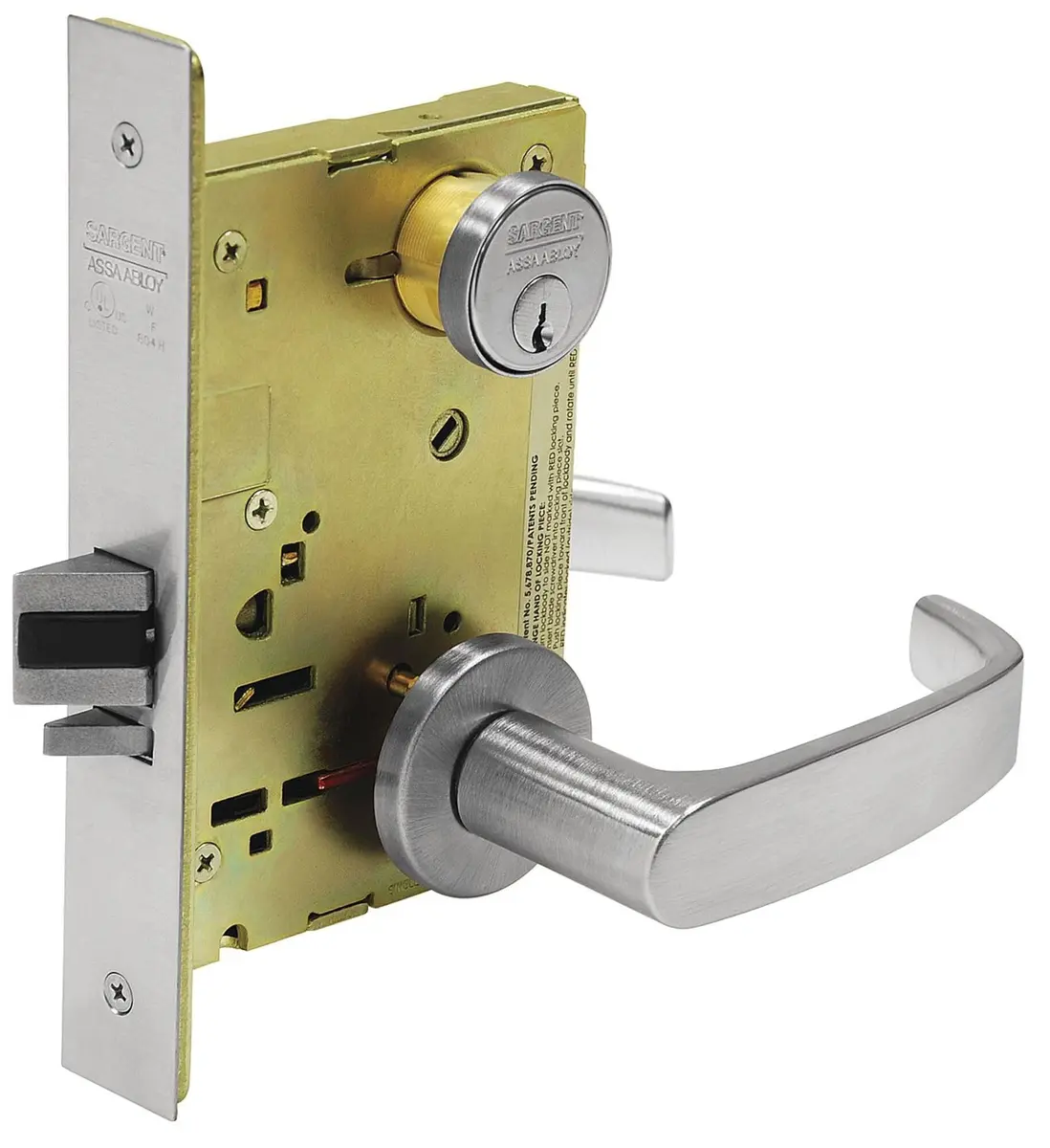 Sargent 8200 Series Satin Chrome Plated Classroom Mortise Lock with L Lever, LN Rose Trim (Pack of 1) | Heavy Duty Security Lock, Easy Install - main product image