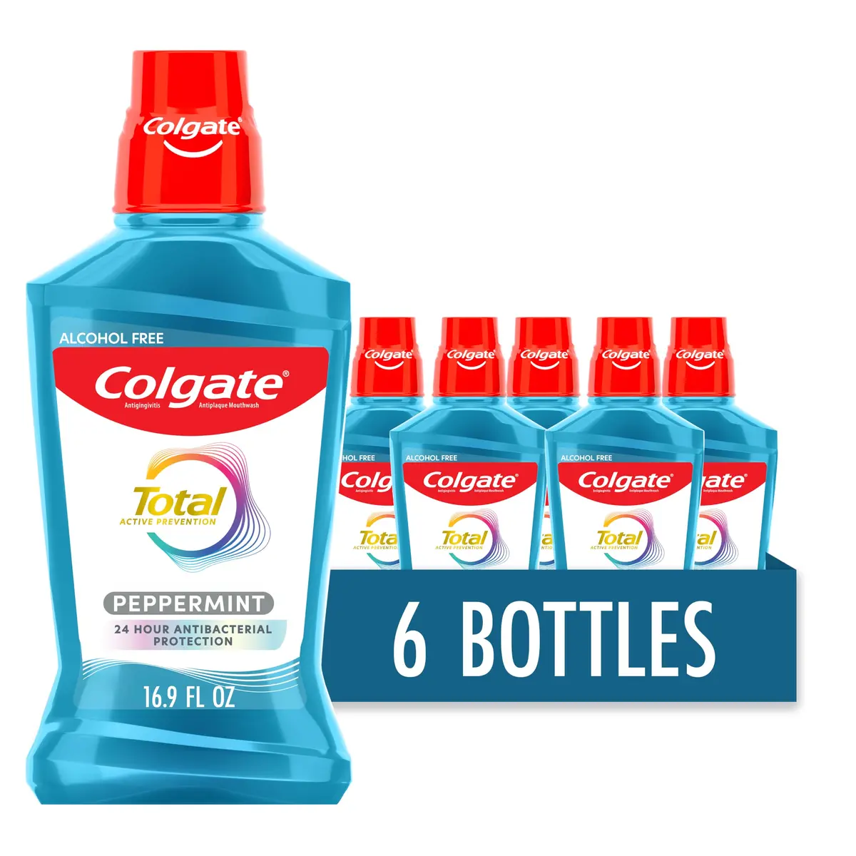 Colgate Total Alcohol Free Mouthwash, Peppermint, 500 mL | 12HR Germ Protection, Fresh Breath, ADA Accepted - main product image