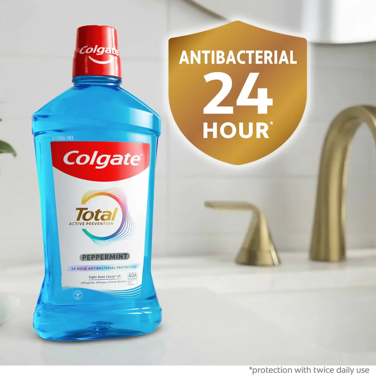 Colgate Total Alcohol Free Mouthwash, Peppermint, 500 mL | 12HR Germ Protection, Fresh Breath, ADA Accepted - view 3