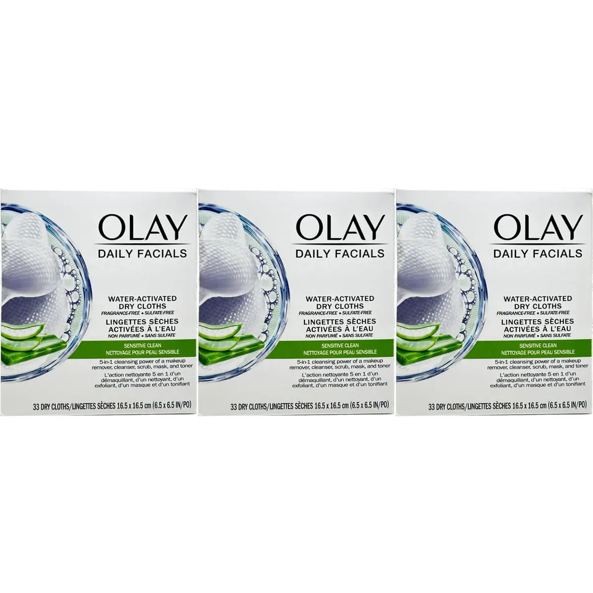 Olay Daily Gentle Clean 5-in-1 Water Activated Cleansing Cloths for Sensitive Skin, 99 Count (3 Packs) | Gentle Daily Cleanser - main product image