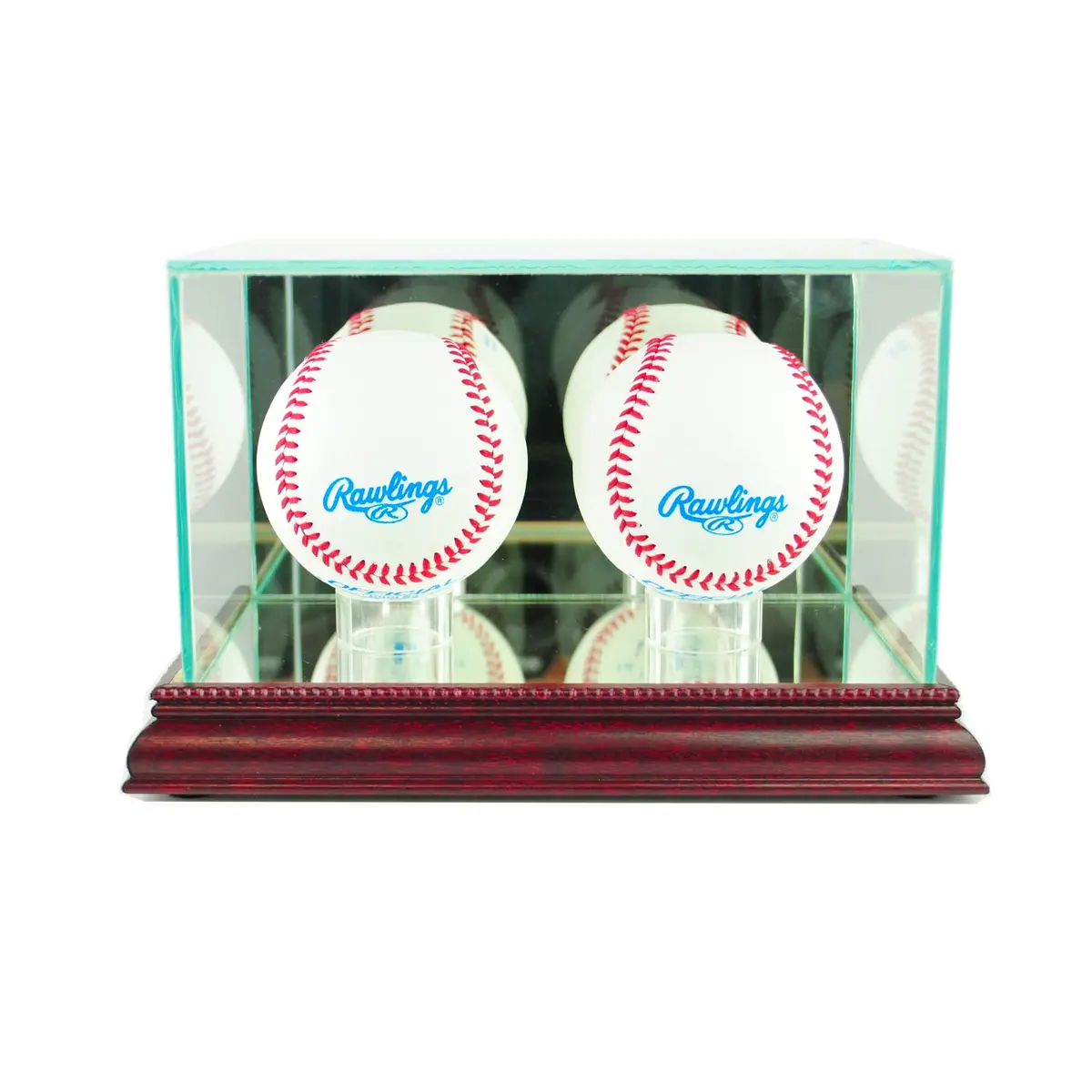 Perfect Cases MLB Double Baseball Glass Display Case Cherry | UV Protected, Real Wood Molding, Made in USA - main product image