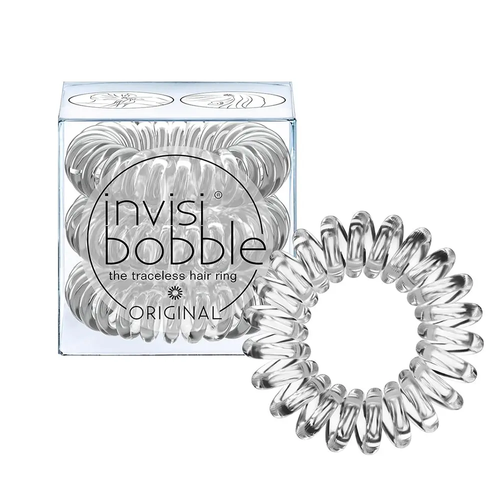 invisibobble Original Traceless Spiral Hair Ties Crystal Clear 3 Count (Pack of 1) | No-Crease, Strong Grip - main product image