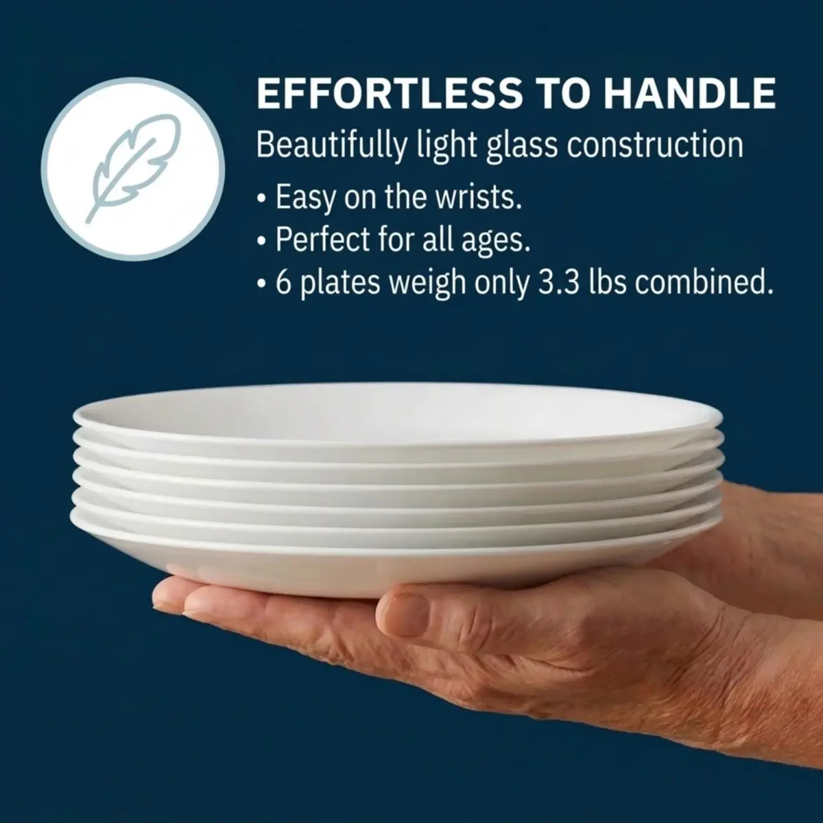 Corelle Winter Frost White Salad Plates Set 21.6cm (8.5-Inch) | Chip & Break Resistant Vitrelle Glass - view 5