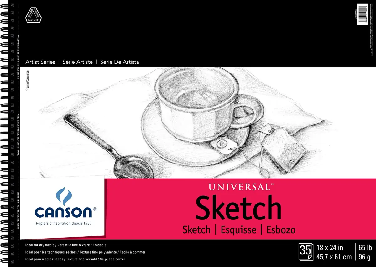 Canson Artist Series Universal Sketch Paper Pad 18x24 inches (45.7cm x 61cm) | 35 Sheets, 65lb/96gsm, Wirebound - main product image