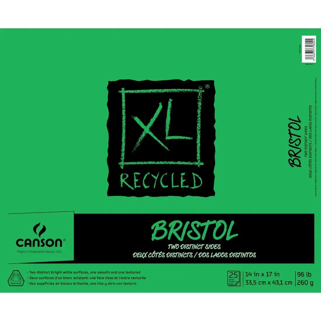 Canson XL Series Recycled Bristol Pad 14" x 17" (35.5cm x 43.1cm) | Acid-Free 96lb/260gsm Paper for Drawing & Sketching - main product image