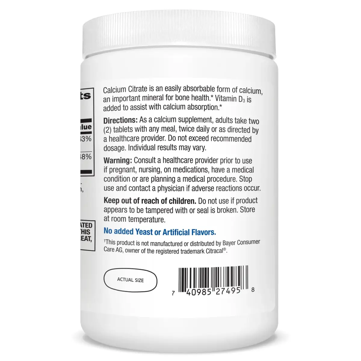 21st Century Calcium Citrate Plus D3 Maximum Tablets 630 mg (400 Count) | Bone Health Support with Vitamin D3 - view 4