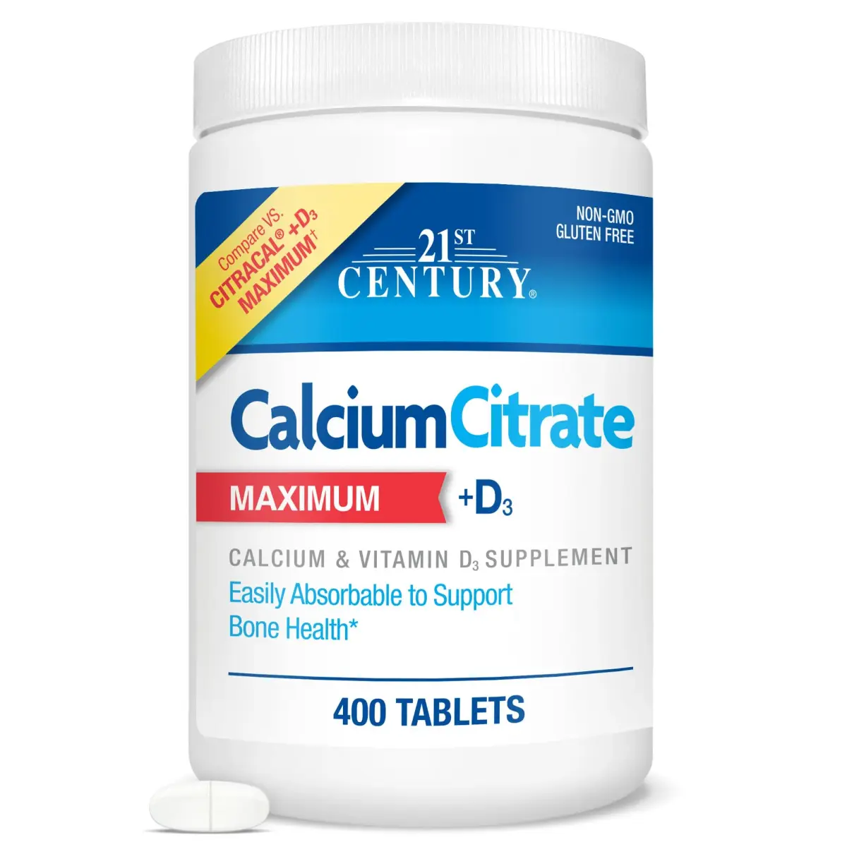 21st Century Calcium Citrate Plus D3 Maximum Tablets 630 mg (400 Count) | Bone Health Support with Vitamin D3 - main product image
