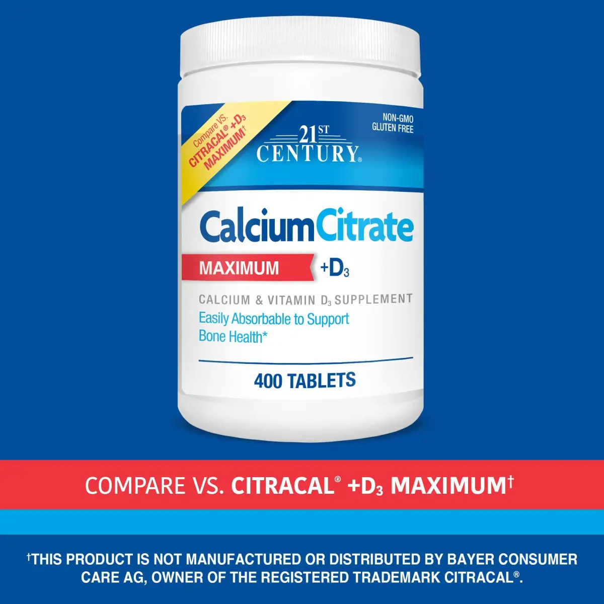 21st Century Calcium Citrate Plus D3 Maximum Tablets 630 mg (400 Count) | Bone Health Support with Vitamin D3 - view 3