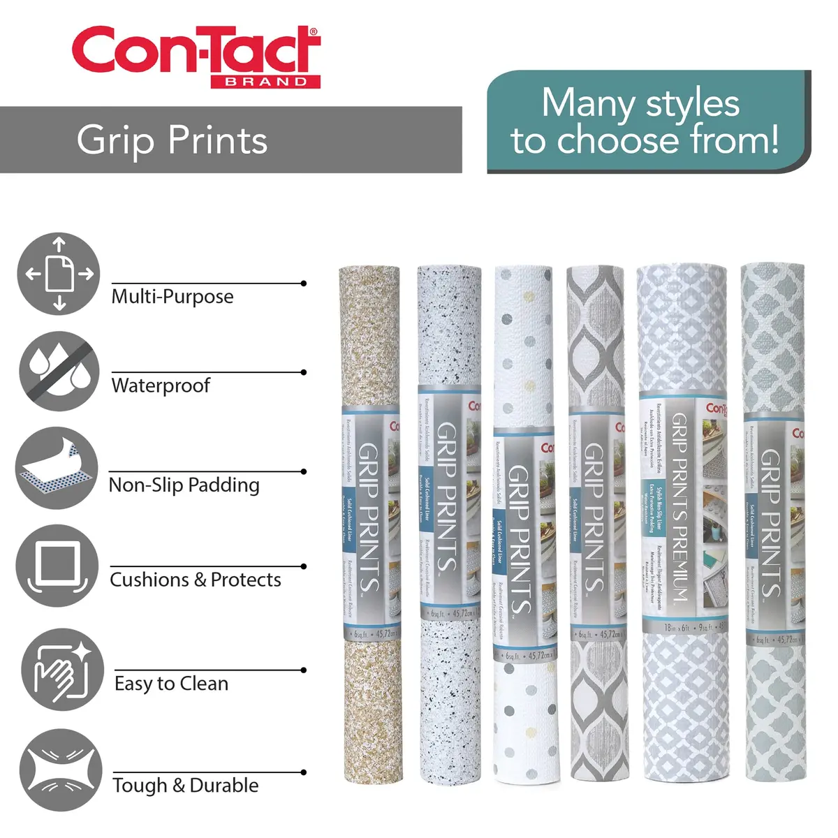 Con-Tact Grip Prints Shelf Liner, Durable Vinyl, 18" x 4' | Non-Slip Drawer & Cabinet Protector - view 6