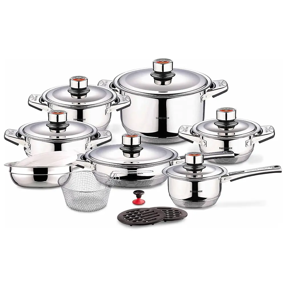 Swiss Inox 18-Piece Stainless Steel Cookware Set | Induction Compatible, 9-Ply Construction, European Design (120c) - main product image