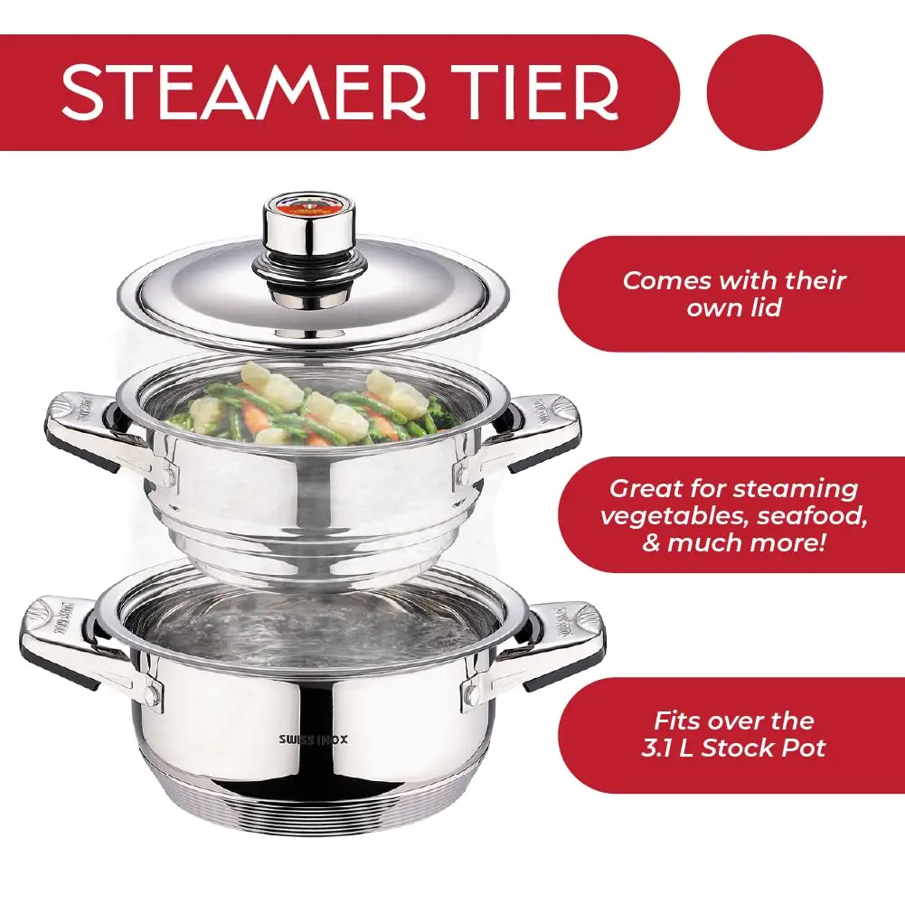 Swiss Inox 18-Piece Stainless Steel Cookware Set | Induction Compatible, 9-Ply Construction, European Design (120c) - view 5