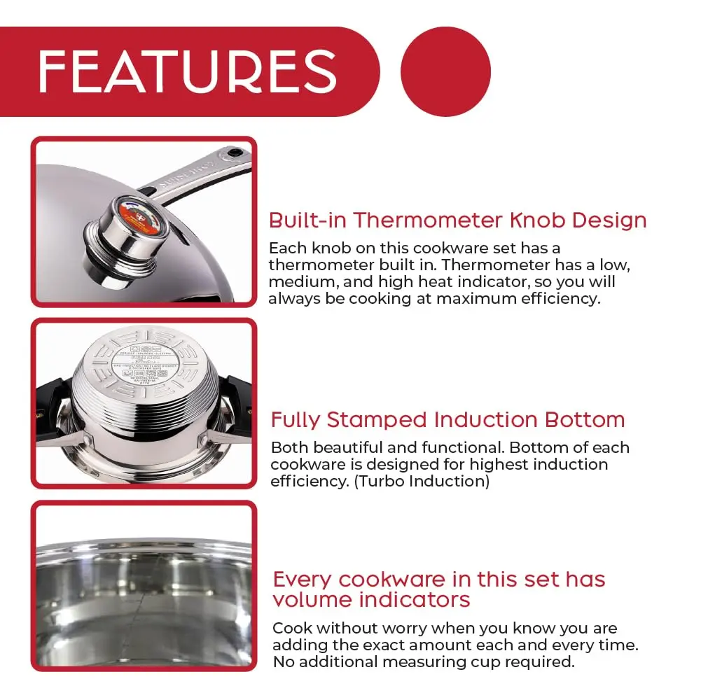 Swiss Inox 18-Piece Stainless Steel Cookware Set | Induction Compatible, 9-Ply Construction, European Design (120c) - view 4