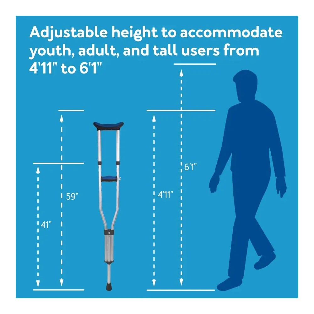 Carex Folding Aluminum Under Arm Crutches with Padded Cushions | Universal Fit 4'11"-6'1" - view 5