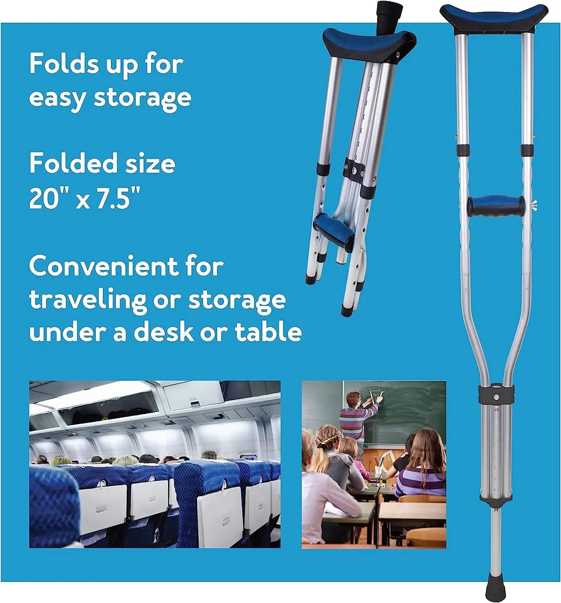 Carex Folding Aluminum Under Arm Crutches with Padded Cushions | Universal Fit 4'11"-6'1" - view 6