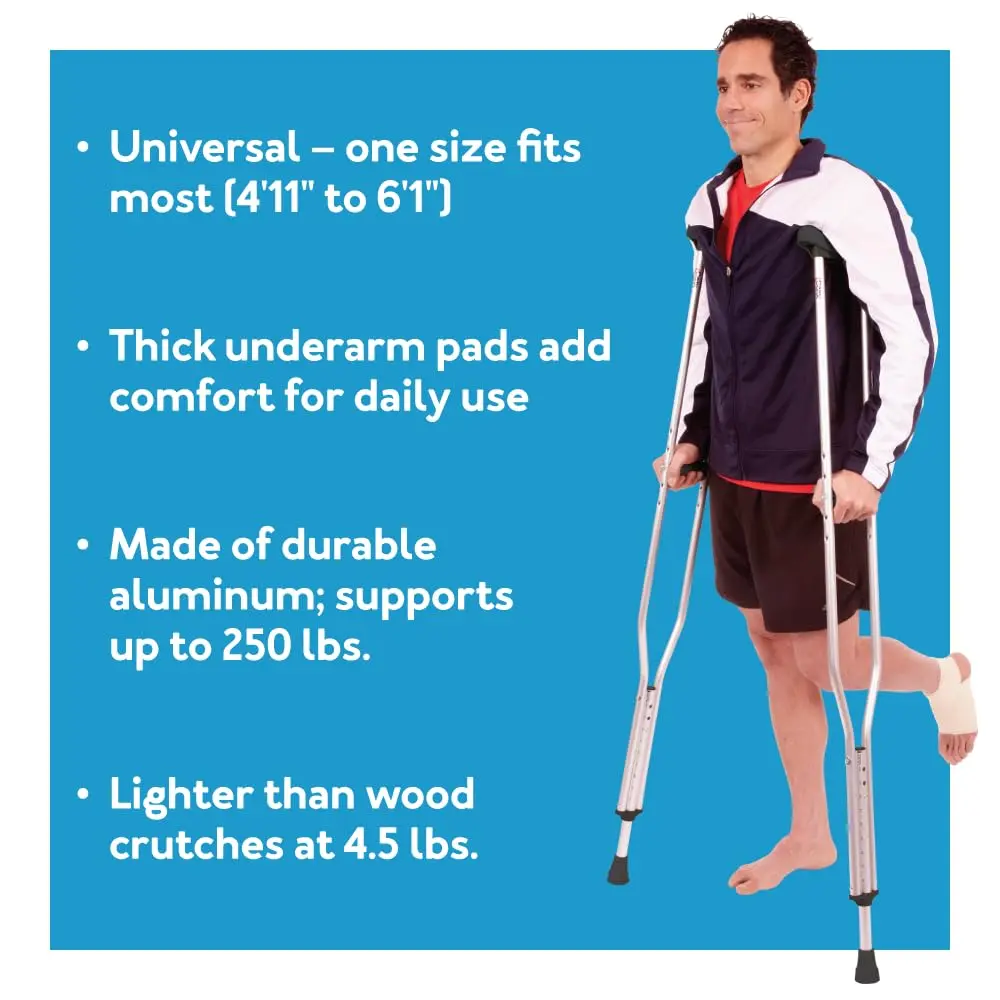 Carex Folding Aluminum Under Arm Crutches with Padded Cushions | Universal Fit 4'11"-6'1" - view 3