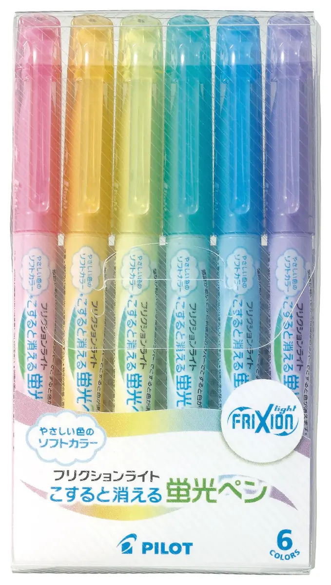 Pilot Frixion Light Soft Color Erasable Highlighter Pen, 6 Color Set (SFL-60SL-6CS) | Erasable, 6 Pastel Colors, Eco-Friendly - main product image