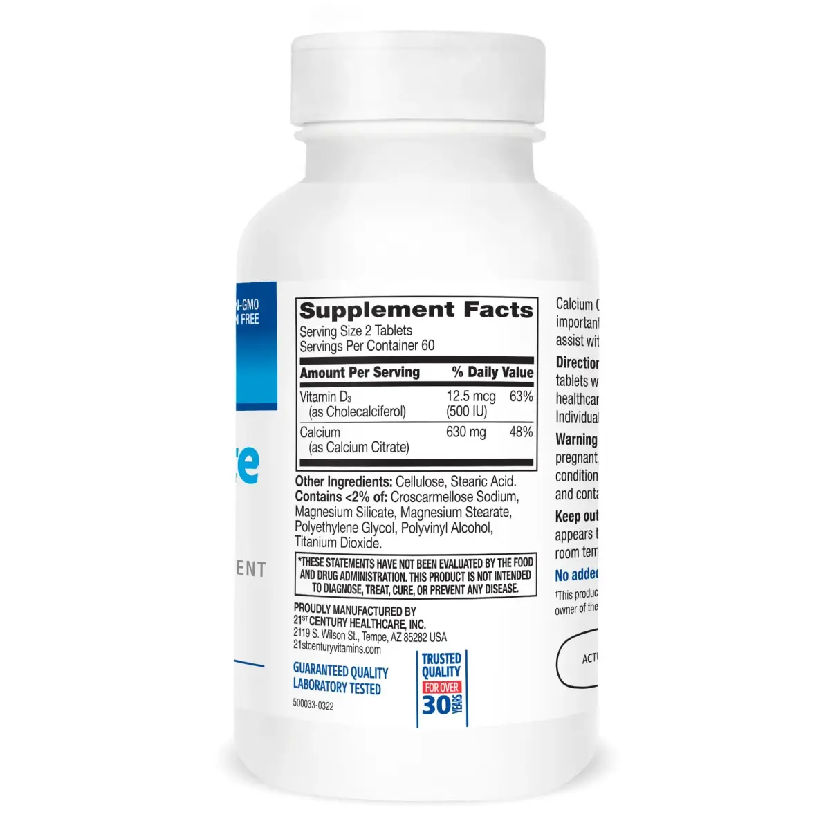 21st Century Calcium Citrate Plus D Maximum Caplets, 120 Count (630 mg Calcium / 500 IU D3) | Bone Health Support - view 8