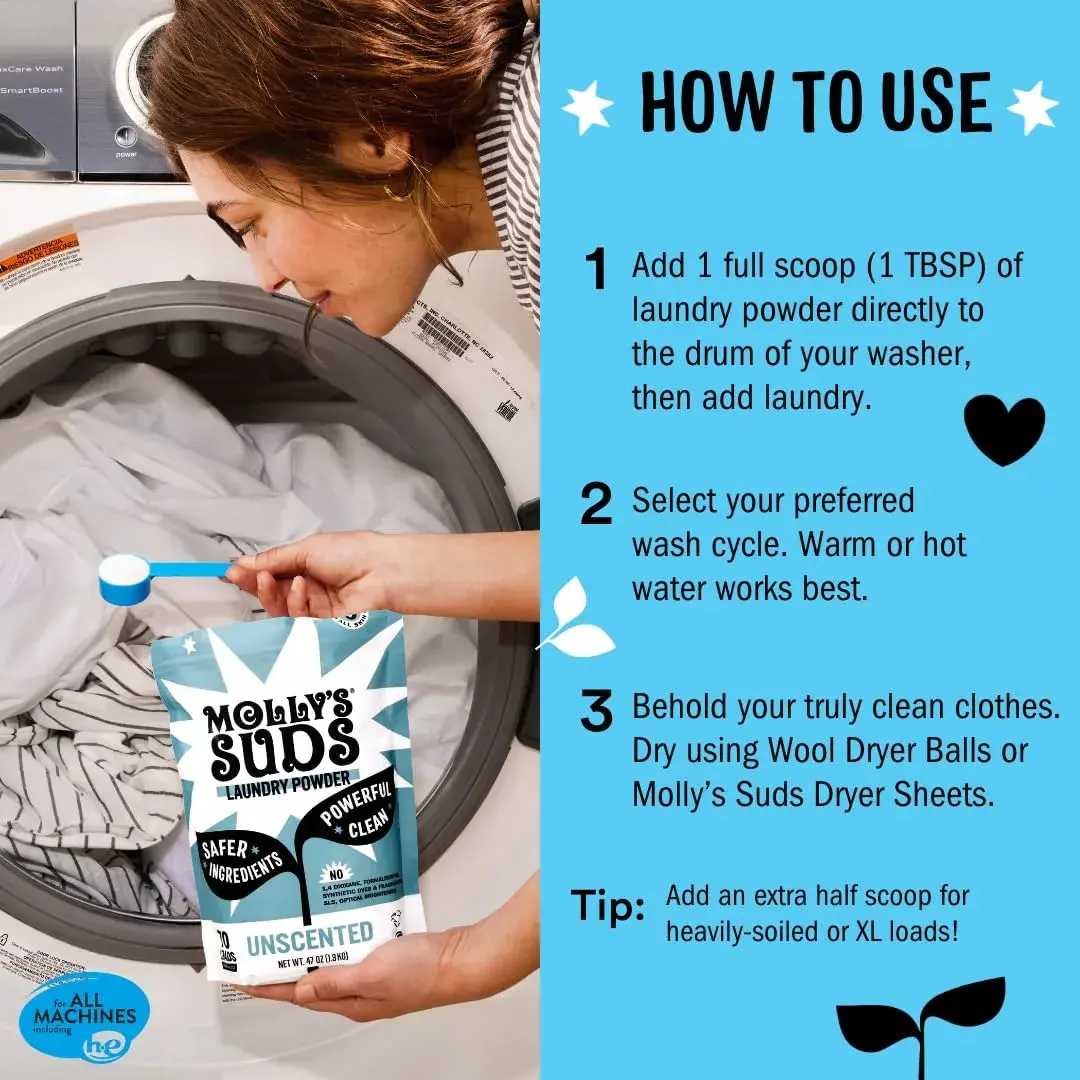 Molly's Suds Original Laundry Detergent Powder (47 oz / 1.32 kg) | Gentle, 70 Loads, Peppermint Scent - view 5