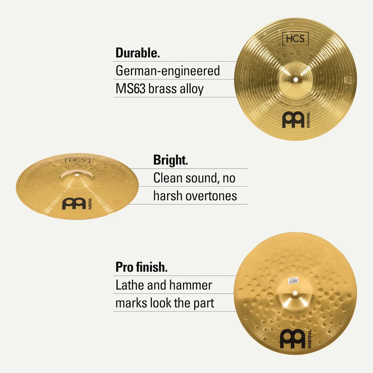 Meinl Percussion HCS Cymbals Box Set 13"/14"/10" | German Brass, Beginner Friendly (120 chars) - view 2