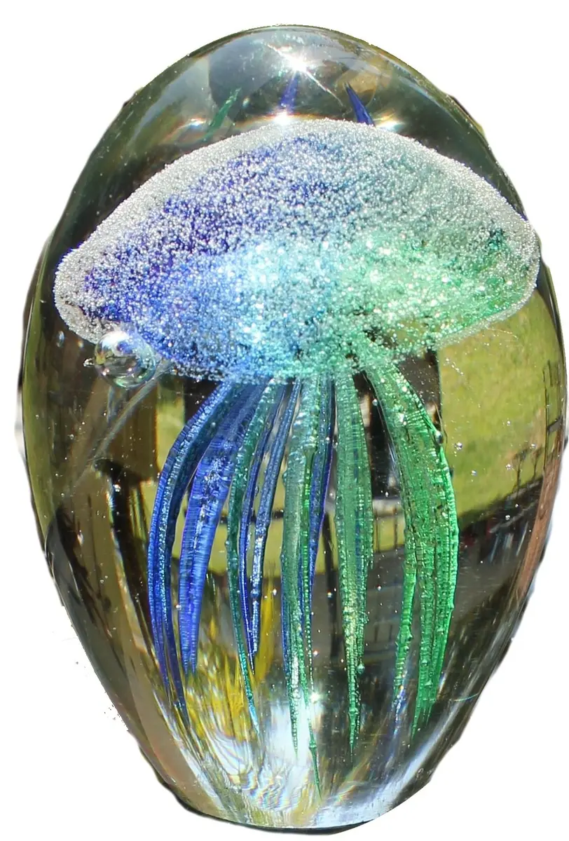 SPI Teal Art Glass Jellyfish 4.5" Glow in The Dark | Handblown Modern Art Decor - main product image