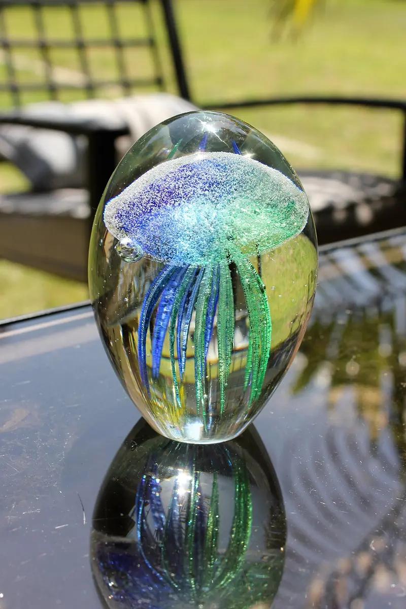 SPI Teal Art Glass Jellyfish 4.5" Glow in The Dark | Handblown Modern Art Decor - view 2