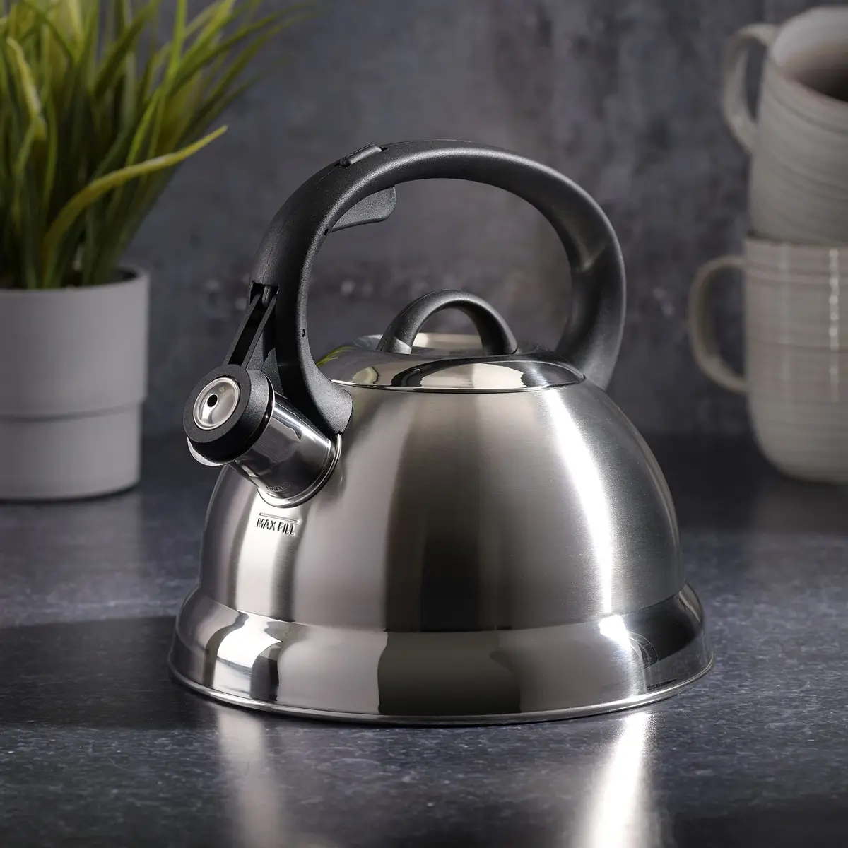 Mr. Coffee Flintshire 1.75-Quart Stainless Steel Whistling Tea Kettle – Brushed Satin Finish Stove-Top Kettle for Boiling Water - view 3