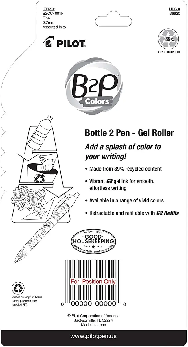 Pilot B2P Colors Gel Pen, Fine Point 0.7mm Assorted Colors | Eco-Friendly Recycled Plastic - view 2