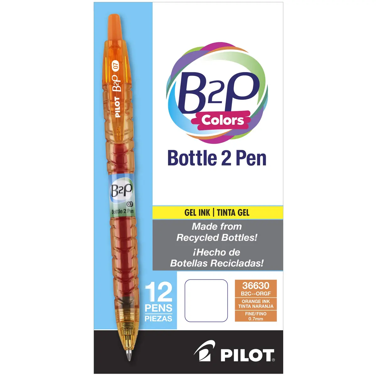 PILOT B2P Colors - Bottle to Pen Refillable & Retractable Gel Pen 12 Pack | Eco-Friendly Water Bottle Made Recycled Plastic - main product image