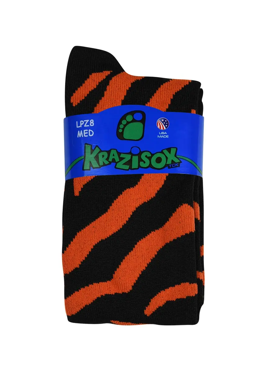 TCK Sports Krazisox Zebra Stripe Socks (Black/Orange, Medium) | Athletic Knee-High Socks for Sports & Activewear - view 2