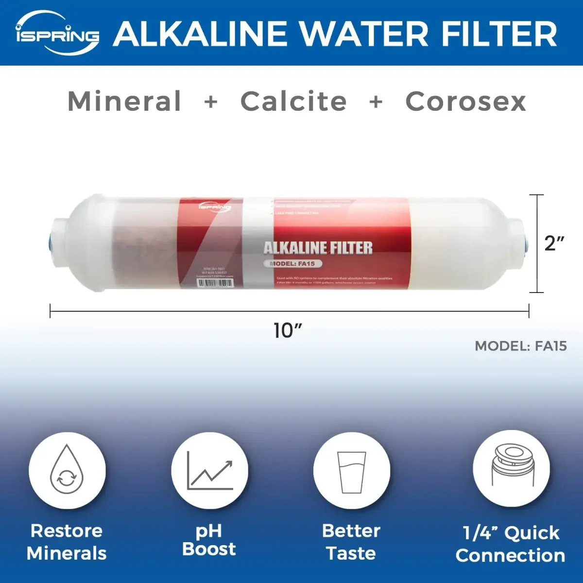 iSpring FA15 Alkaline Water Filter Cartridge 156 g (5.5 oz) | NSF Certified pH Balance & Mineral Restoration - view 4