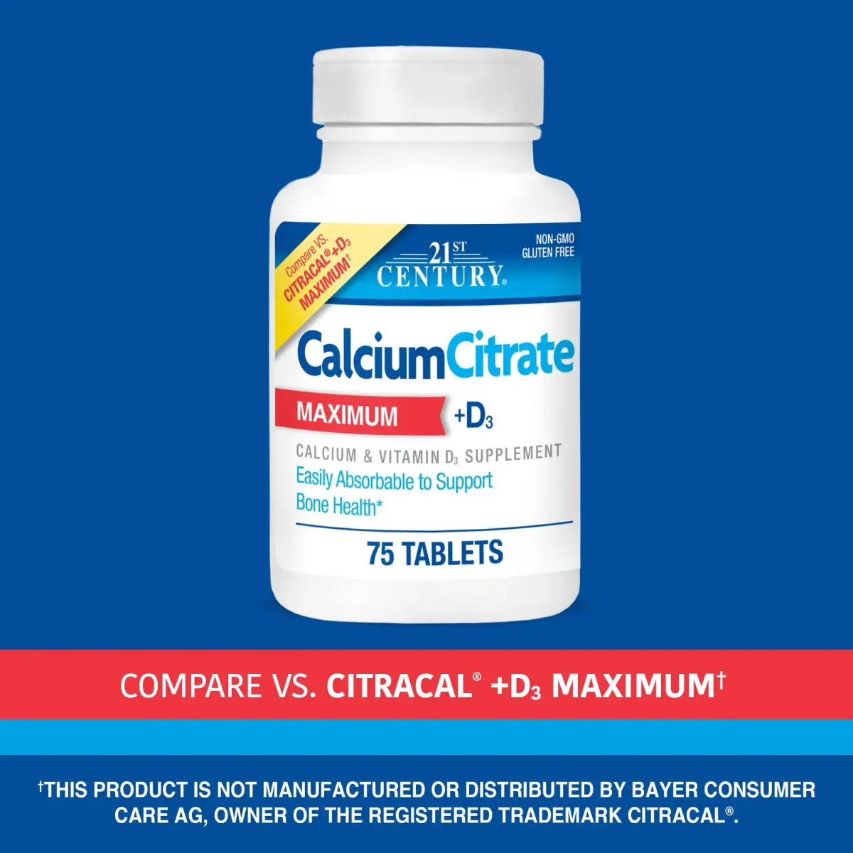 21st Century Calcium Citrate Plus D Maximum Caplets, 75 Count | Bone Health Support with Vitamin D3 - view 4