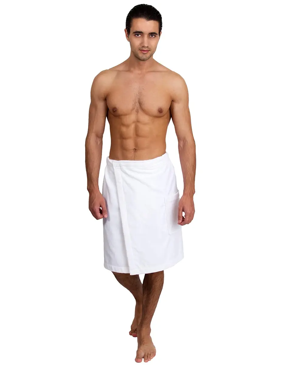 TowelSelections Men's Cotton Shower Wrap | Adjustable Velour Bath Towel for Men Small-Medium White - main product image