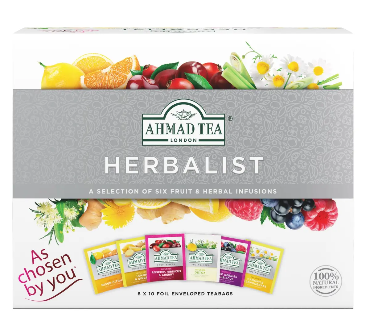 Ahmad Tea Herbal Tea Gift Box 60 Foil Teabags | Decaffeinated & Sugar-Free Herbalist Variety - main product image
