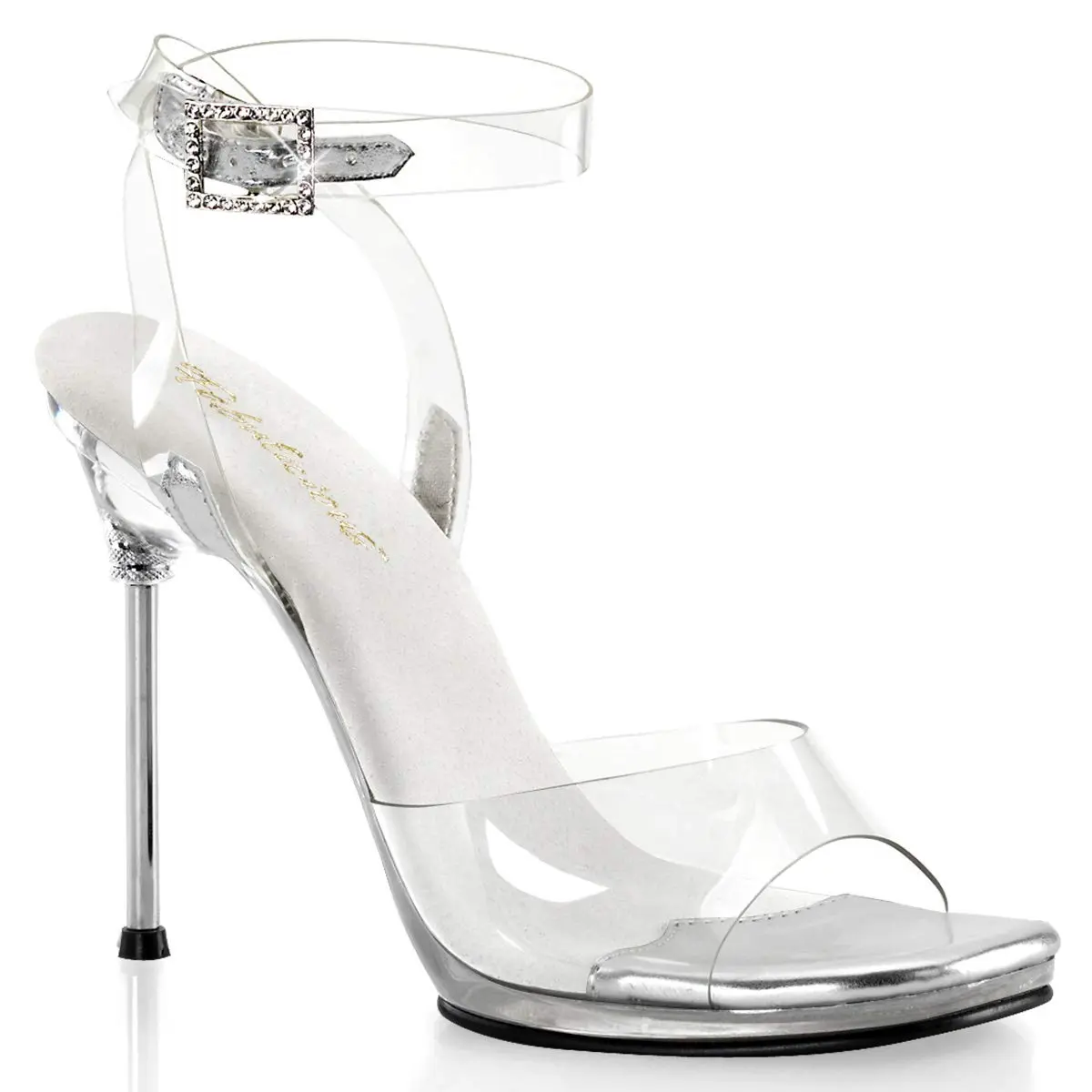 Fabulicious Women's Chic-06 Dress Sandal, Clear, 8 M US | 4 1/2" Heel & Rhinestone Buckle - main product image